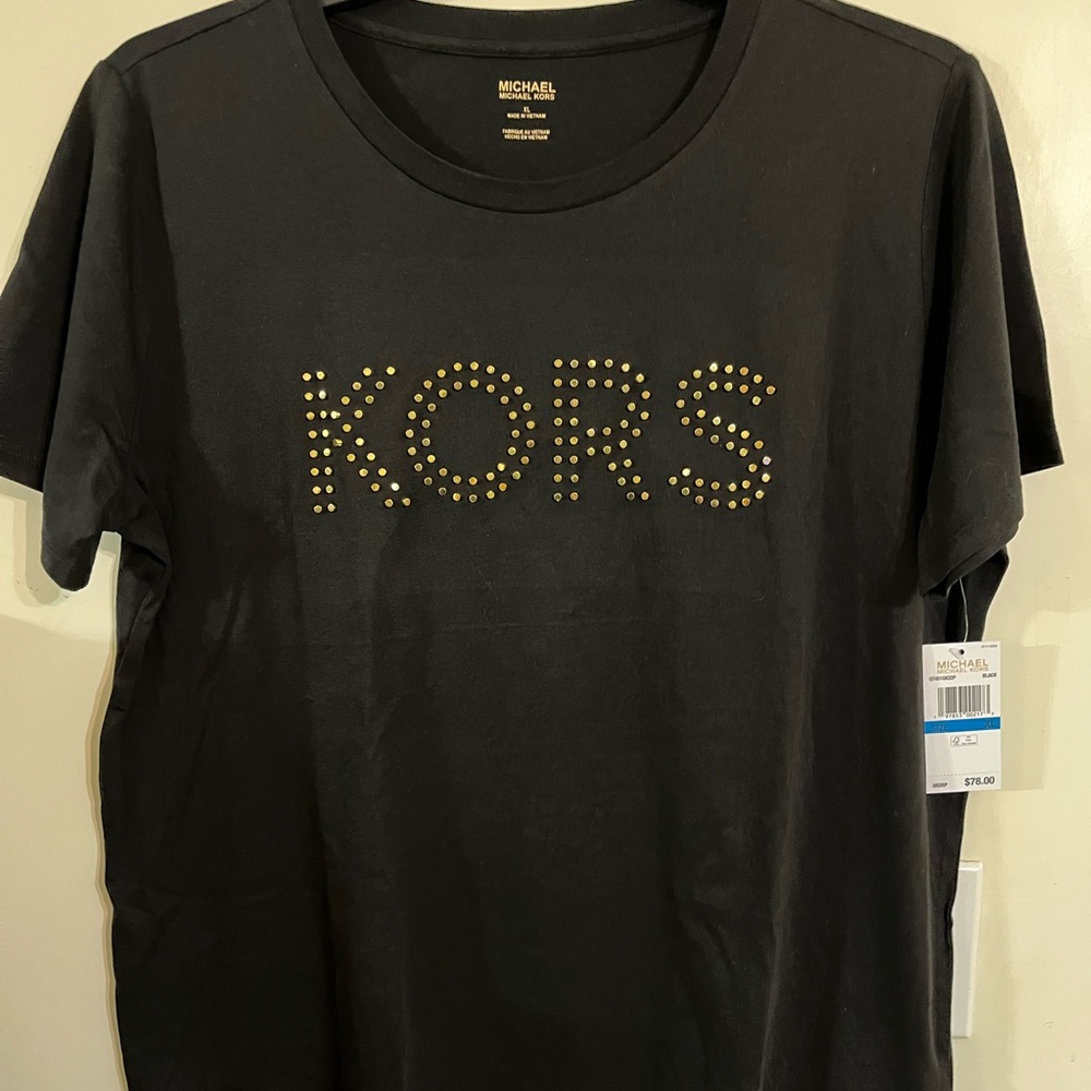 Michael Kors Women’s gold studded logo top XL NWT